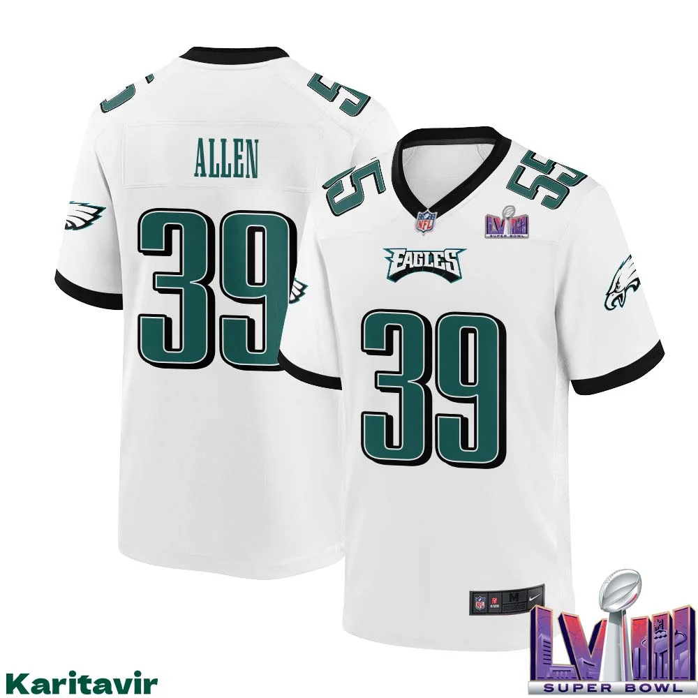 Devon Allen No 39 Men White Philadelphia Eagles Super Bowl LVIII Away Game Player Jersey