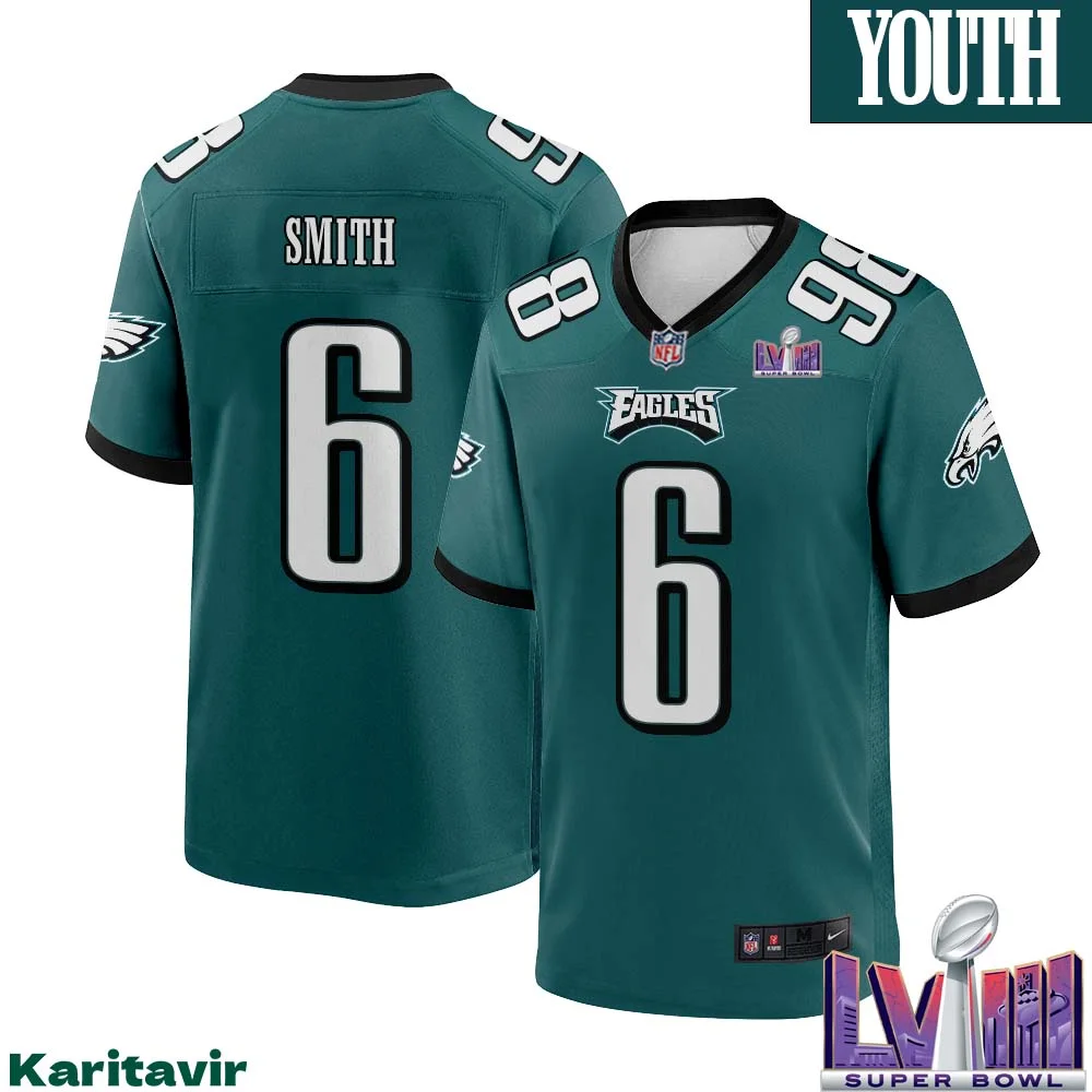 Devonta Smith No 6 Youth Midnight Green Philadelphia Eagles Super Bowl LVIII Home Game Player Jersey 1