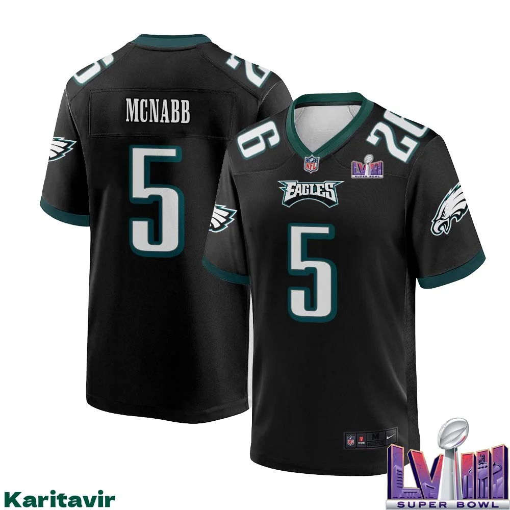 Donovan Mcnabb No 5 Men Black Philadelphia Eagles Super Bowl LVIII Alternate Game Player Jersey