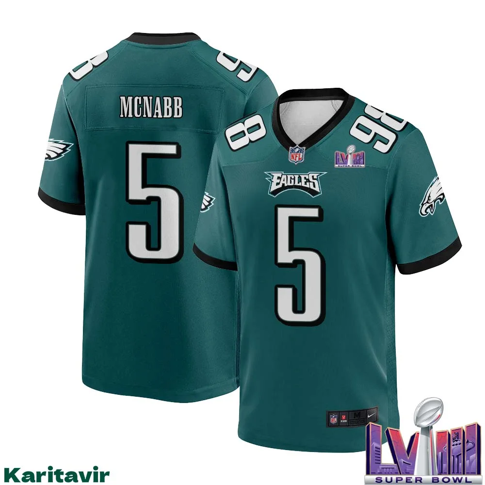 Donovan Mcnabb No 5 Men Midnight Green Philadelphia Eagles Super Bowl LVIII Home Game Player Jersey