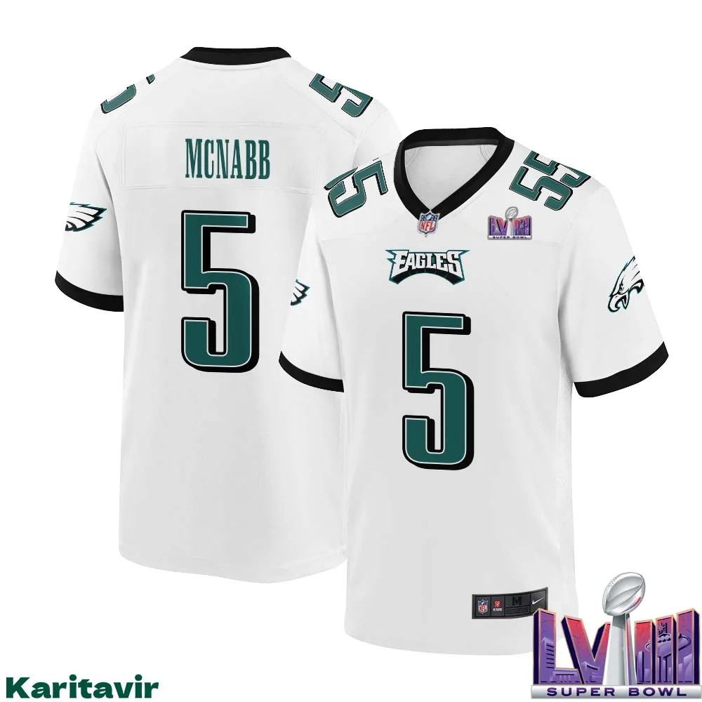 Donovan Mcnabb No 5 Men White Philadelphia Eagles Super Bowl LVIII Away Game Player Jersey 1