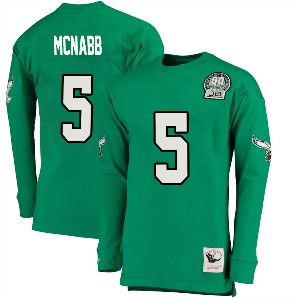 Donovan Mcnabb No 5 Mitchell Ness Kelly Long Sleeve Top Green Philadelphia Eagles Throwback Retired Player 1