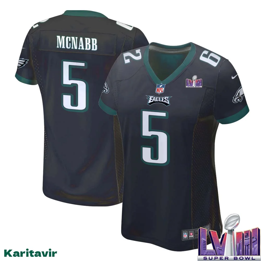 Donovan Mcnabb No 5 Women Black Philadelphia Eagles Super Bowl LVIII Alternate Game Player Jersey
