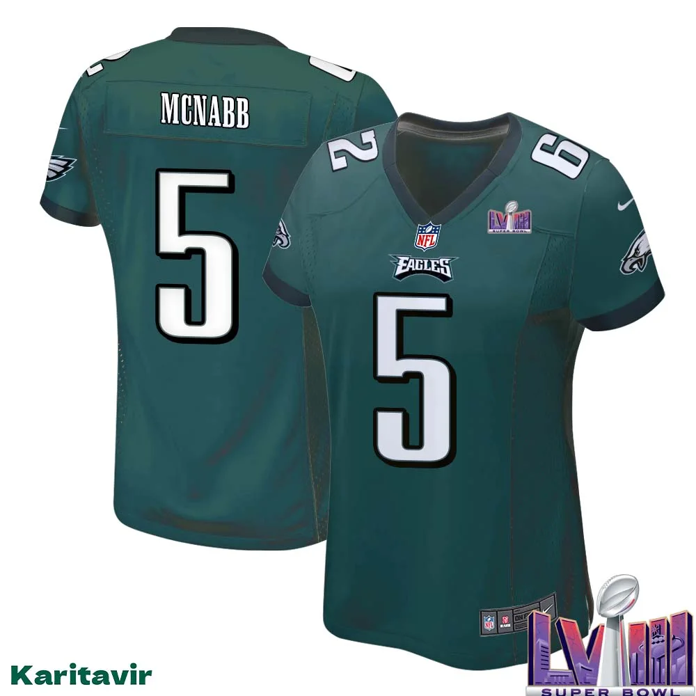 Donovan Mcnabb No 5 Women Midnight Green Philadelphia Eagles Super Bowl LVIII Home Game Player Jersey 1