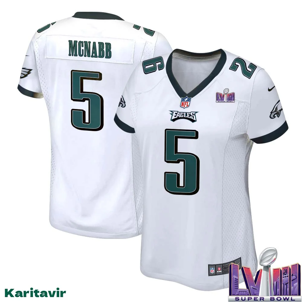 Donovan Mcnabb No 5 Women White Eagles Super Bowl LVIII Away Game Player Jersey