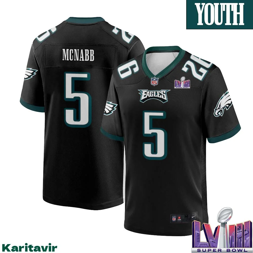 Donovan Mcnabb No 5 Youth Black Philadelphia Eagles Super Bowl LVIII Alternate Game Player Jersey