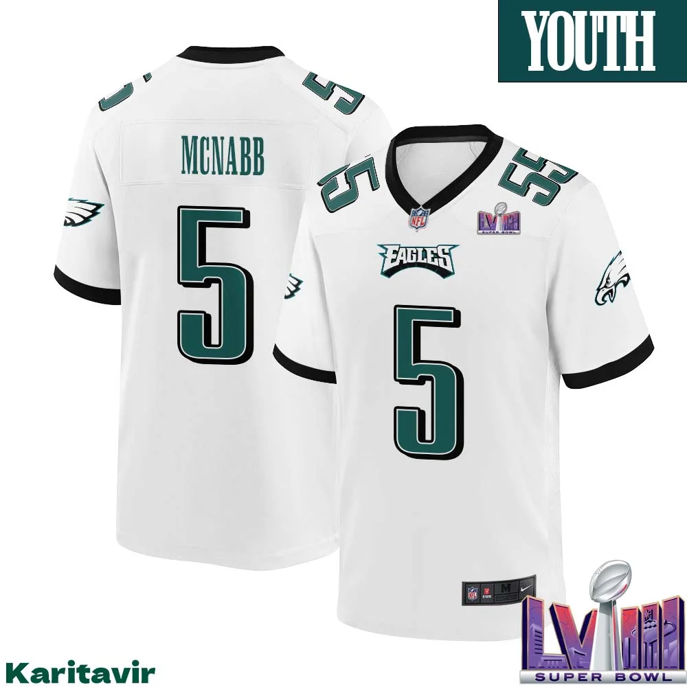 Donovan Mcnabb No 5 Youth White Philadelphia Eagles Super Bowl LVIII Away Game Player Jersey 1