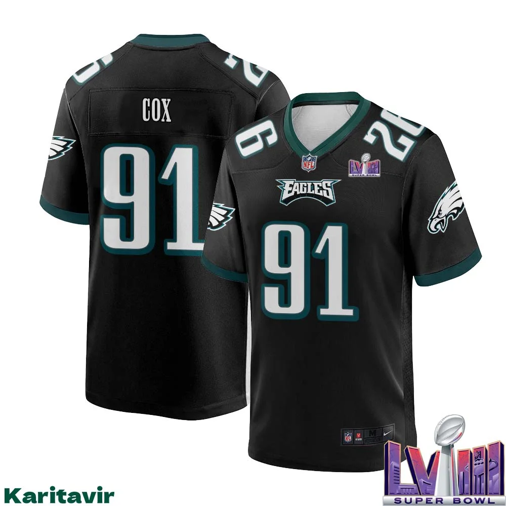 Fletcher Cox No 91 Men Black Philadelphia Eagles Super Bowl LVIII Alternate Game Player Jersey