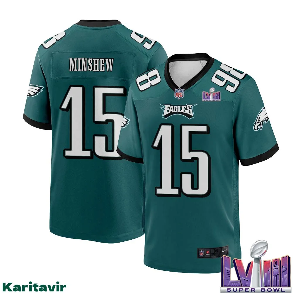 Gardner Minshew No 15 Men Midnight Green Philadelphia Eagles Super Bowl LVIII Home Game Player Jersey 1