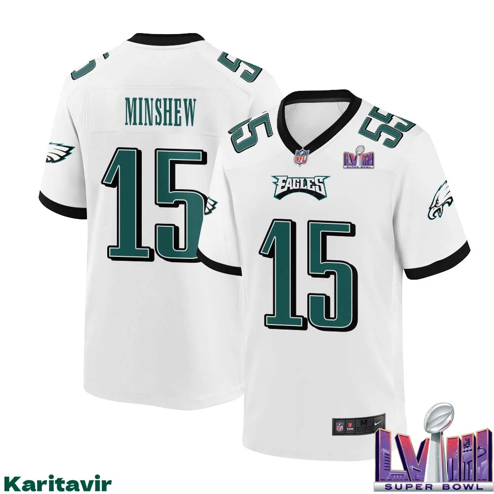 Gardner Minshew No 15 Men White Philadelphia Eagles Super Bowl LVIII Away Game Player Jersey 1