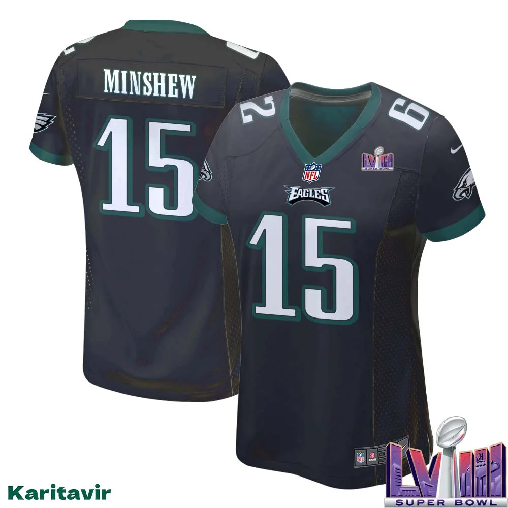 Gardner Minshew No 15 Women Black Philadelphia Eagles Super Bowl LVIII Alternate Game Player Jersey