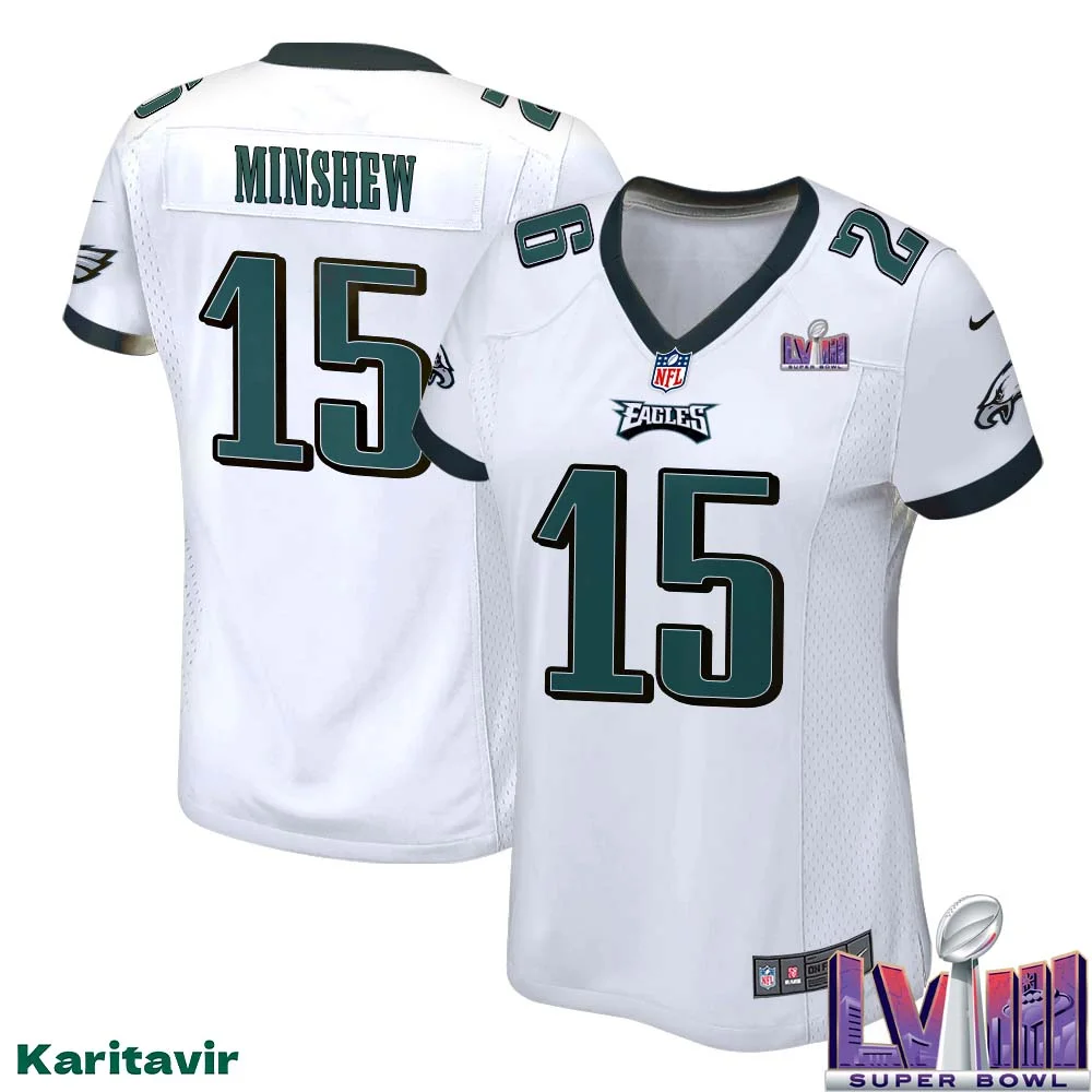 Gardner Minshew No 15 Women White Eagles Super Bowl LVIII Away Game Player Jersey 1