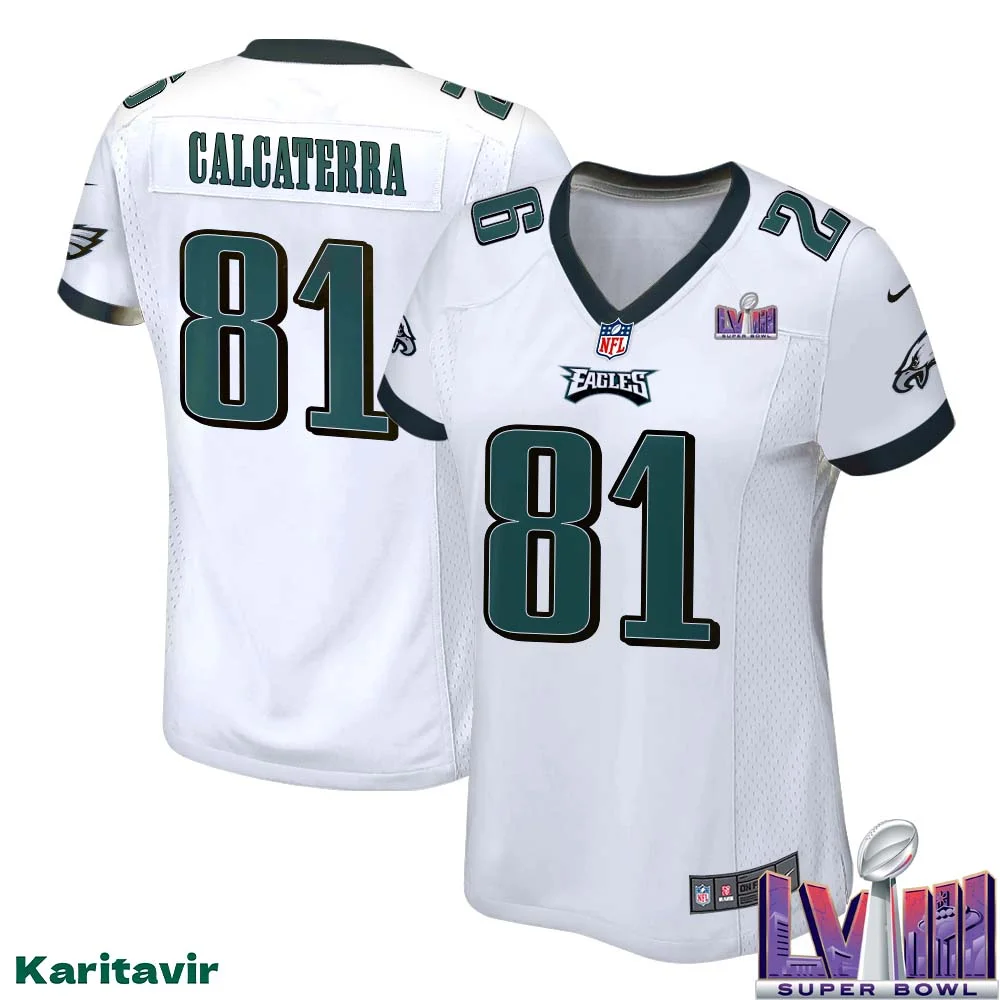 Grant Calcaterra No 81 Women White Eagles Super Bowl LVIII Away Game Player Jersey