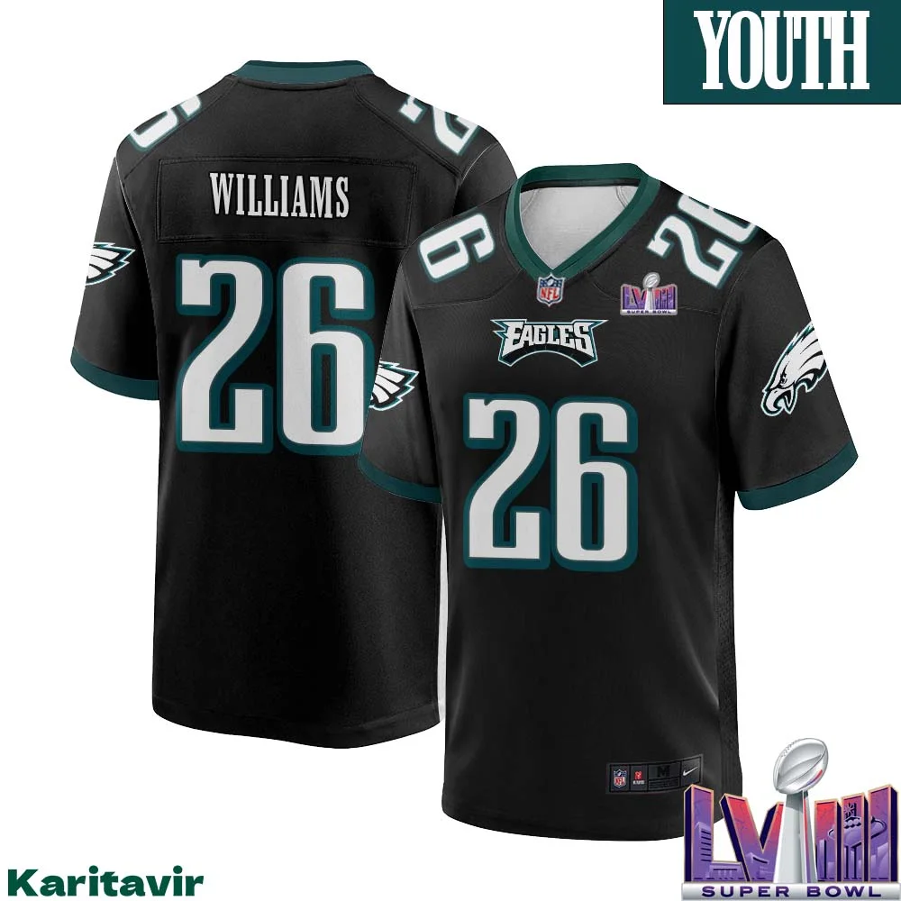 Greedy Williams No 26 Youth Black Philadelphia Eagles Super Bowl LVIII Alternate Game Player Jersey