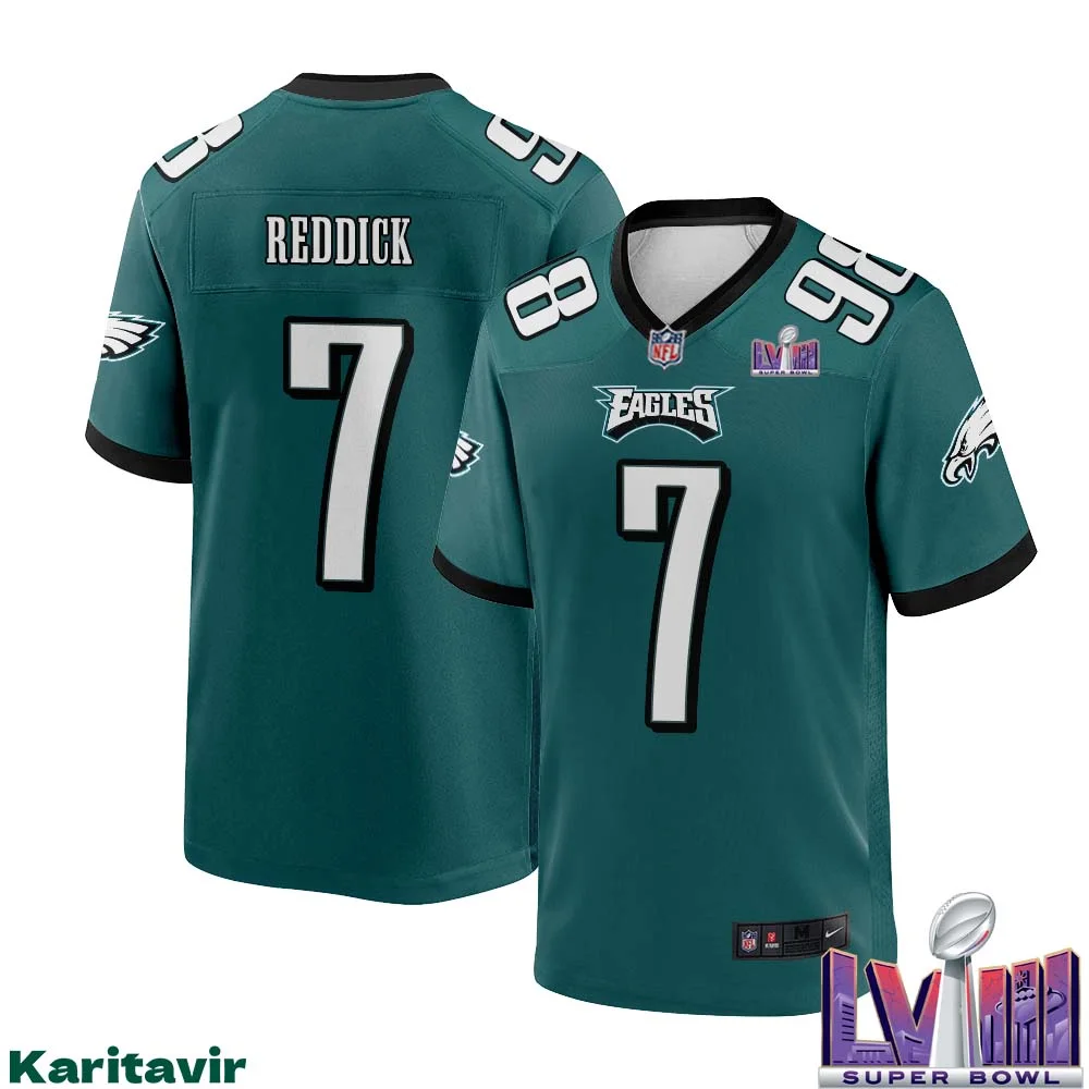 Haason Reddick No 7 Men Midnight Green Philadelphia Eagles Super Bowl LVIII Home Game Player Jersey 1