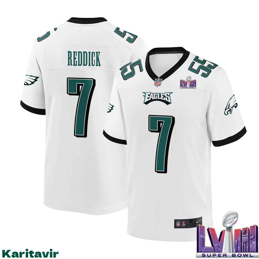 Haason Reddick No 7 Men White Philadelphia Eagles Super Bowl LVIII Away Game Player Jersey 1