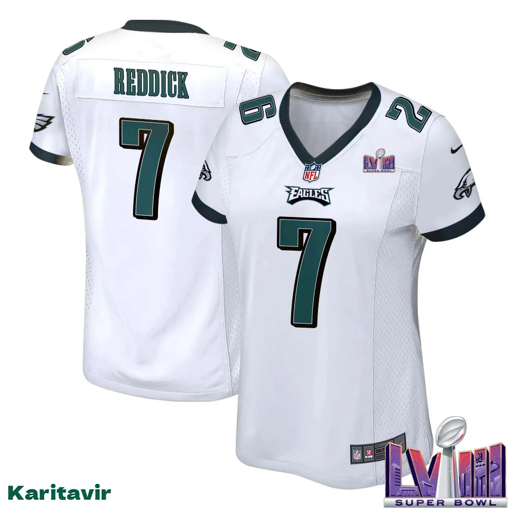Haason Reddick No 7 Women White Eagles Super Bowl LVIII Away Game Player Jersey 1