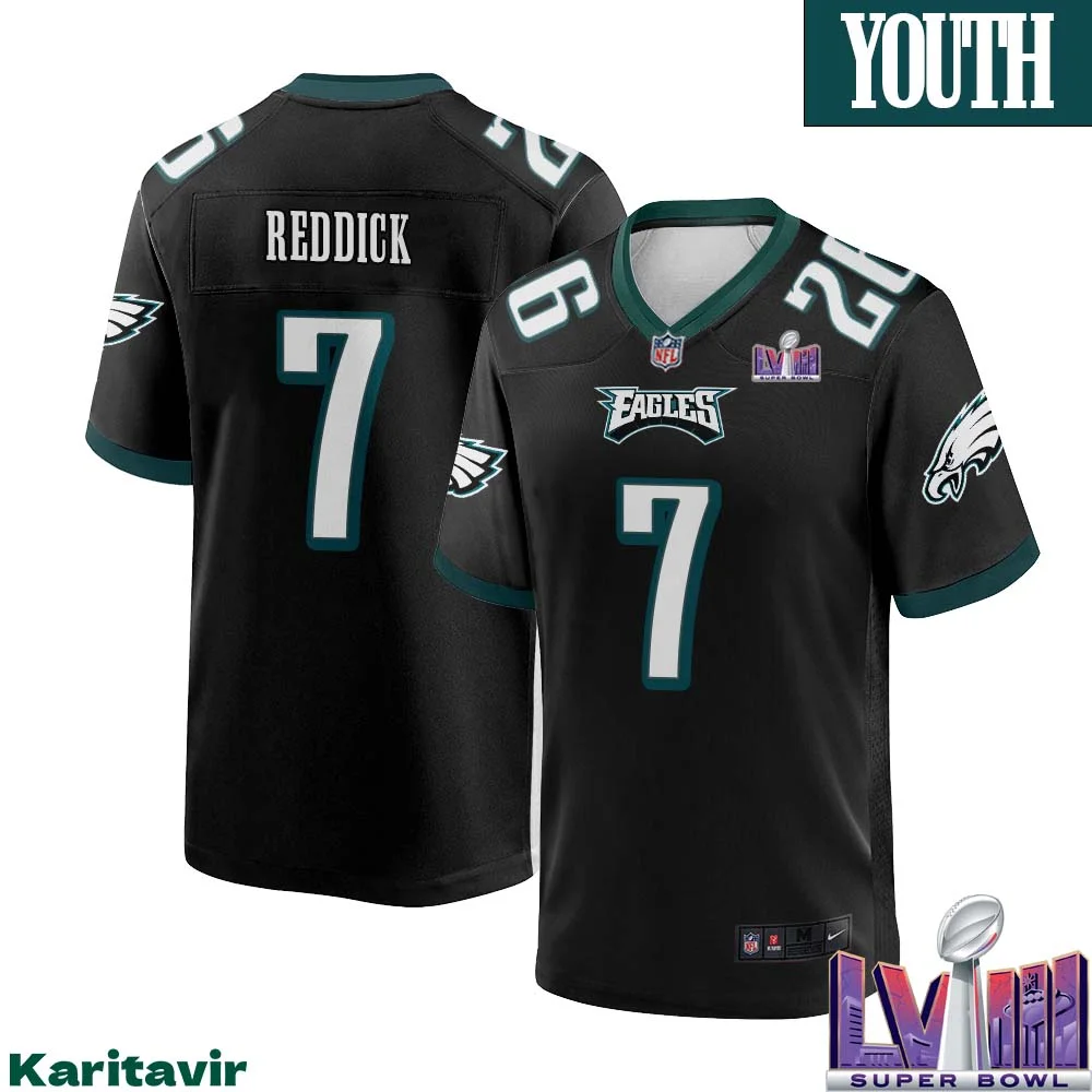 Haason Reddick No 7 Youth Black Philadelphia Eagles Super Bowl LVIII Alternate Game Player Jersey 1
