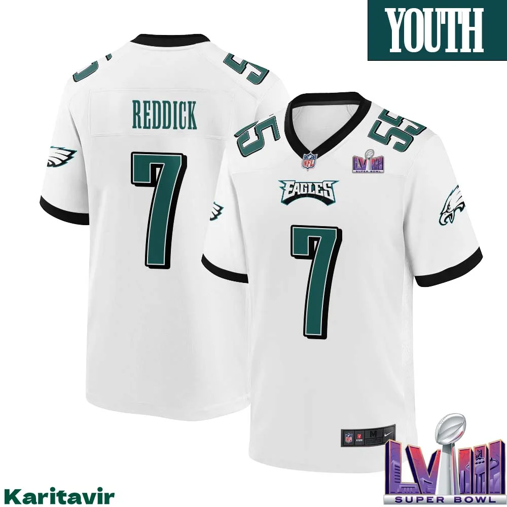 Haason Reddick No 7 Youth White Philadelphia Eagles Super Bowl LVIII Away Game Player Jersey 1