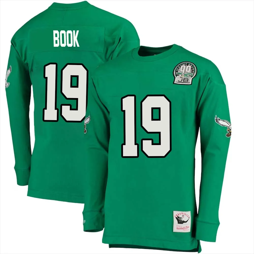 Ian Book No 19 Mitchell Ness Kelly Long Sleeve Top Green Philadelphia Eagles Throwback Retired Player