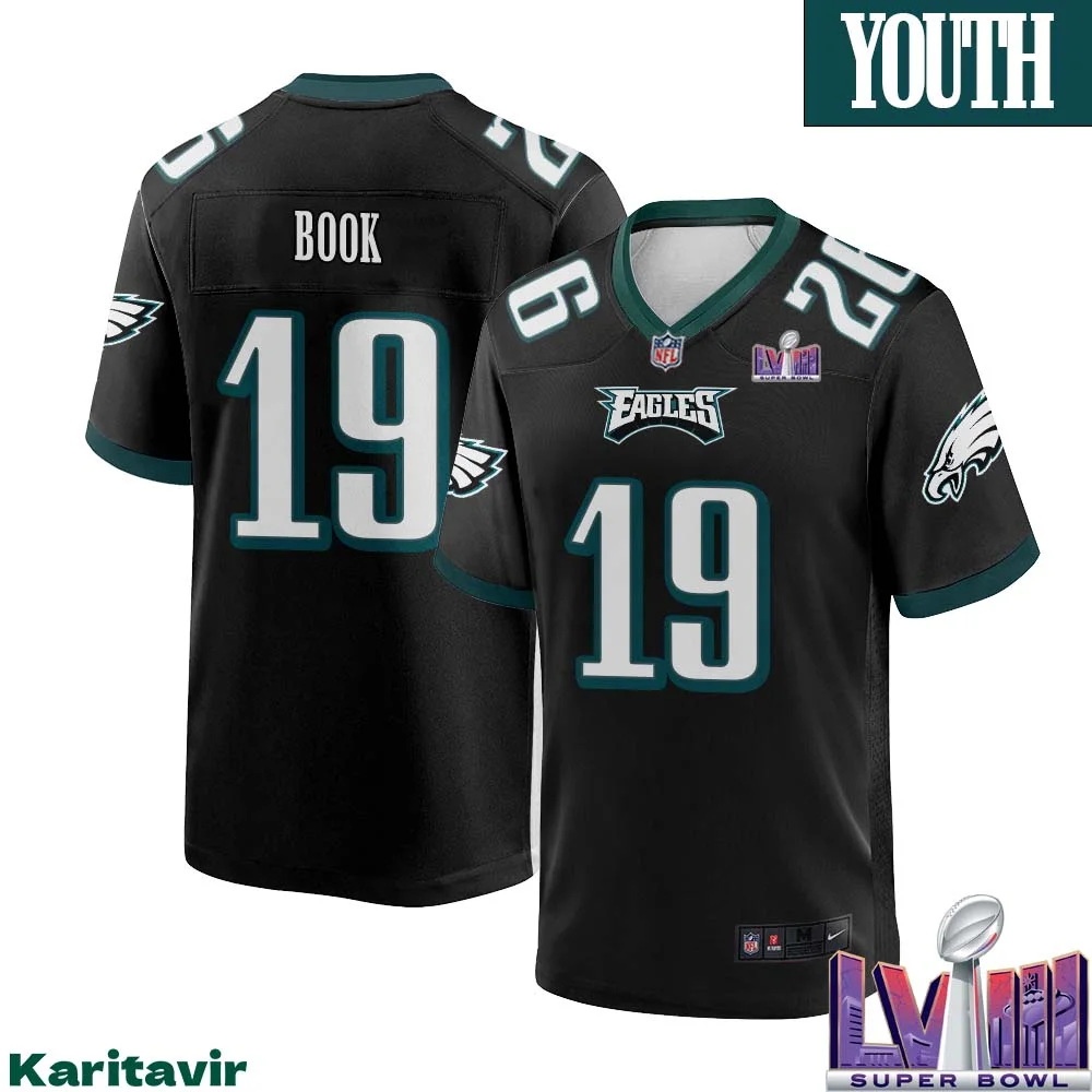 Ian Book No 19 Youth Black Philadelphia Eagles Super Bowl LVIII Alternate Game Player Jersey 1