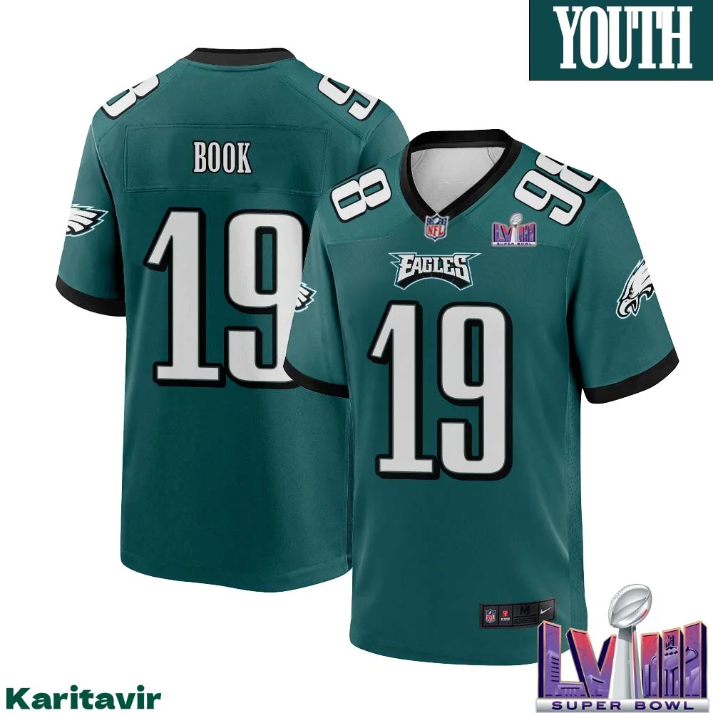 Ian Book No 19 Youth Midnight Green Philadelphia Eagles Super Bowl LVIII Home Game Player Jersey