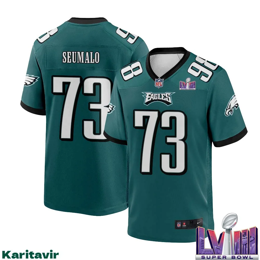 Isaac Seumalo No 73 Men Midnight Green Philadelphia Eagles Super Bowl LVIII Home Game Player Jersey