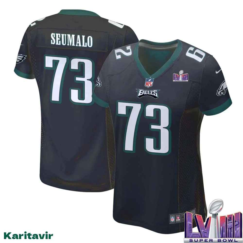 Isaac Seumalo No 73 Women Black Philadelphia Eagles Super Bowl LVIII Alternate Game Player Jersey