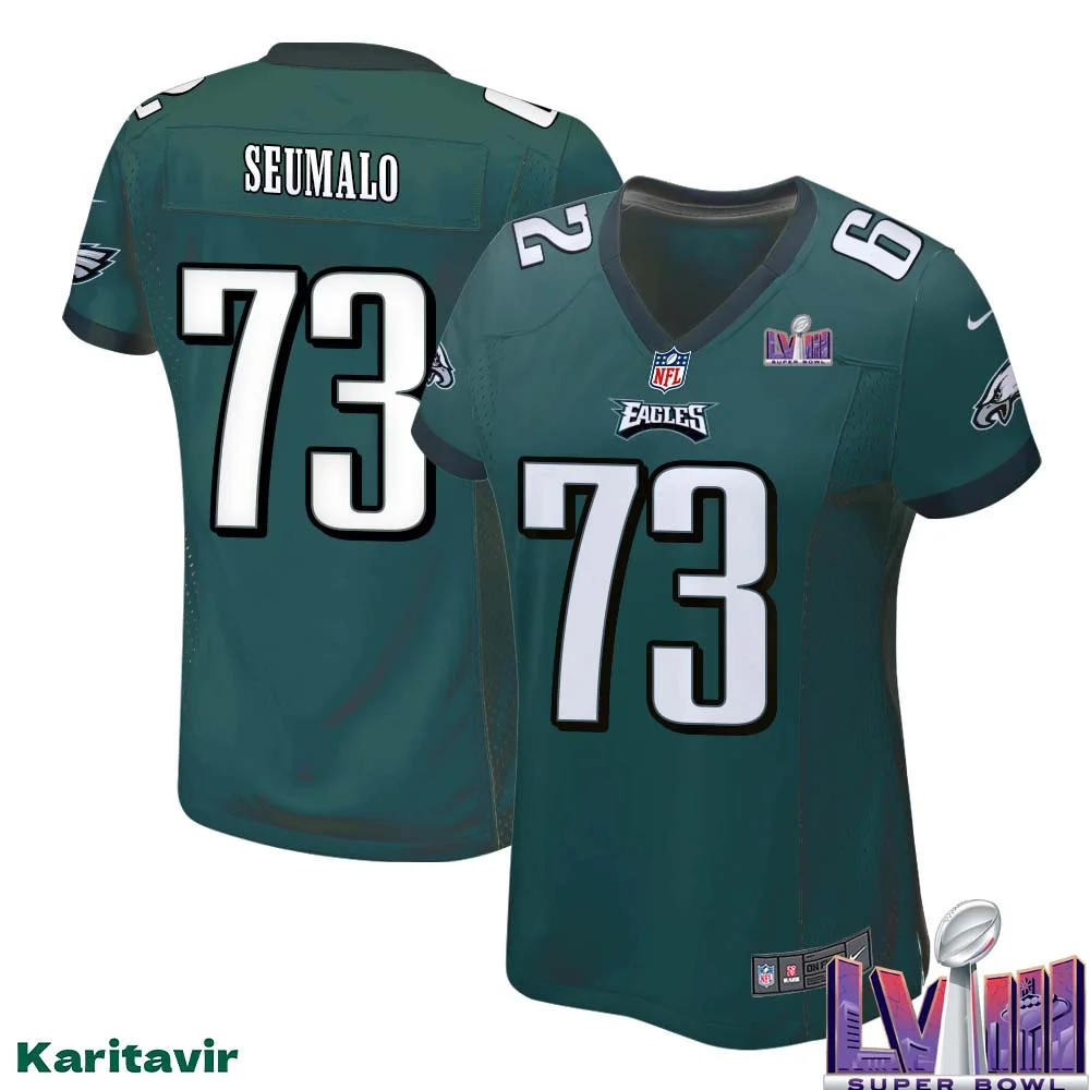 Isaac Seumalo No 73 Women Midnight Green Philadelphia Eagles Super Bowl LVIII Home Game Player Jersey