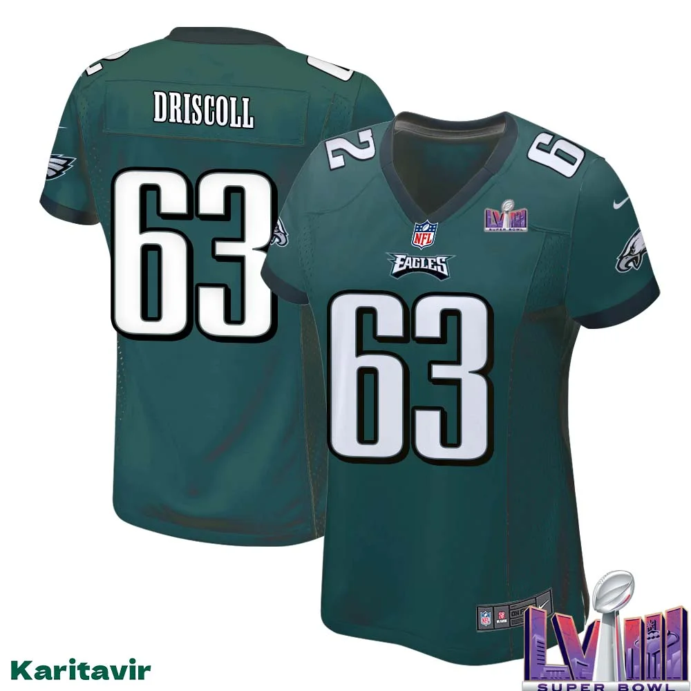 Jack Driscoll No 63 Women Midnight Green Philadelphia Eagles Super Bowl LVIII Home Game Player Jersey