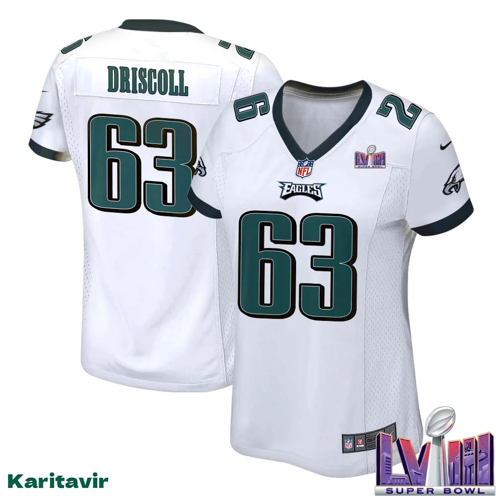 Jack Driscoll No 63 Women White Eagles Super Bowl LVIII Away Game Player Jersey