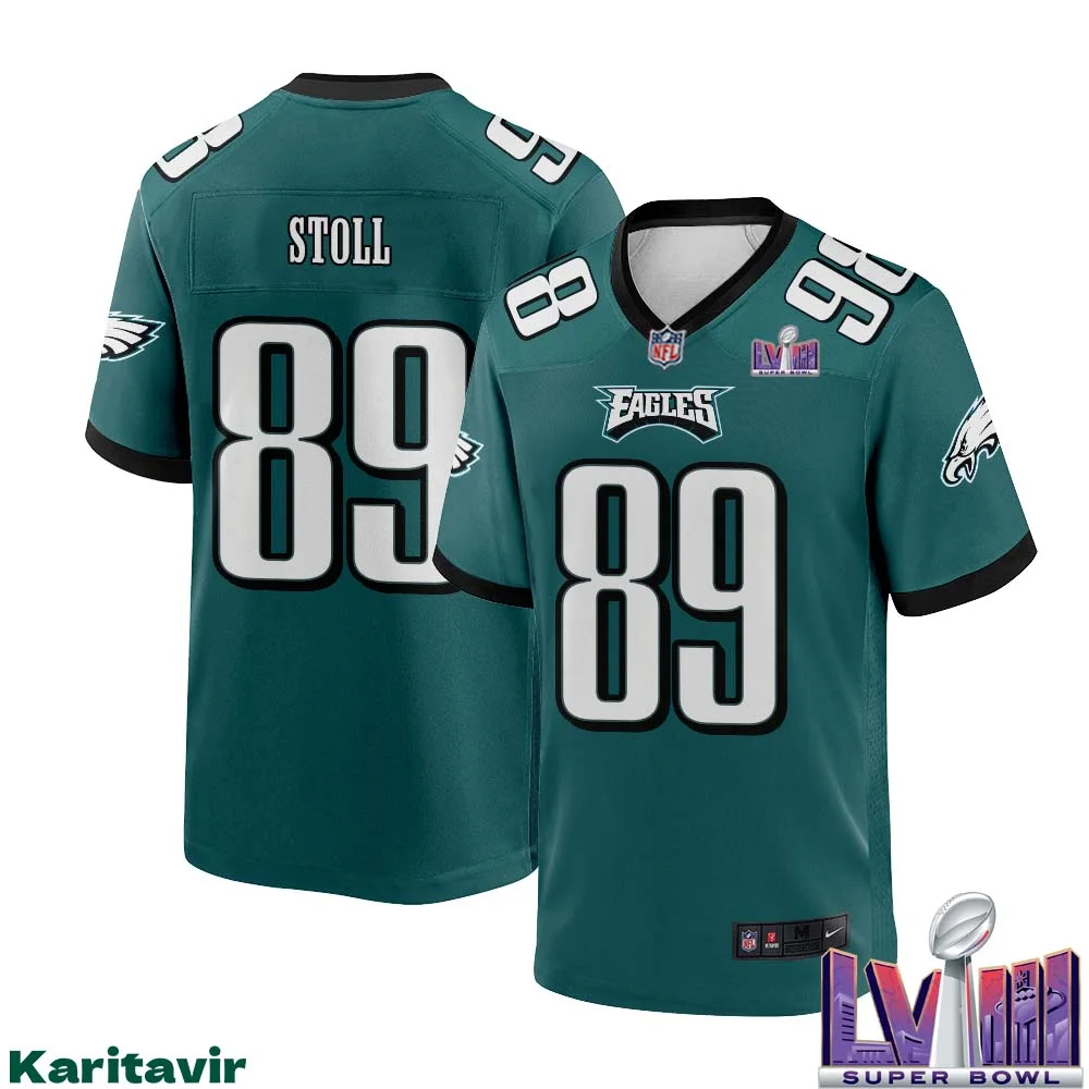 Jack Stoll No 89 Men Midnight Green Philadelphia Eagles Super Bowl LVIII Home Game Player Jersey