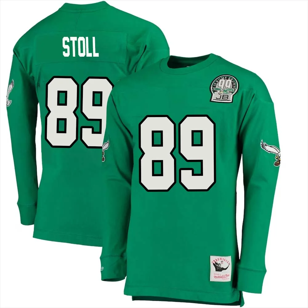 Jack Stoll No 89 Mitchell Ness Kelly Long Sleeve Top Green Philadelphia Eagles Throwback Retired Player