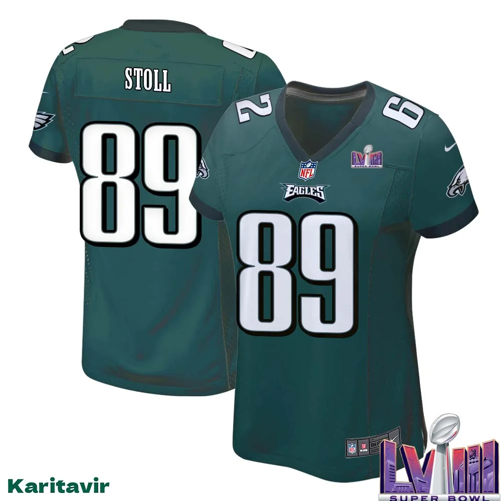 Jack Stoll No 89 Women Midnight Green Philadelphia Eagles Super Bowl LVIII Home Game Player Jersey 1