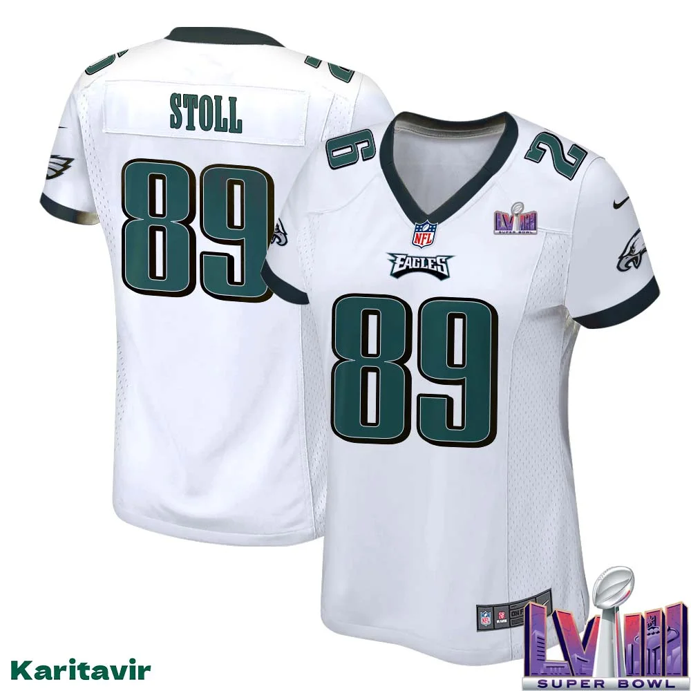 Jack Stoll No 89 Women White Eagles Super Bowl LVIII Away Game Player Jersey 1