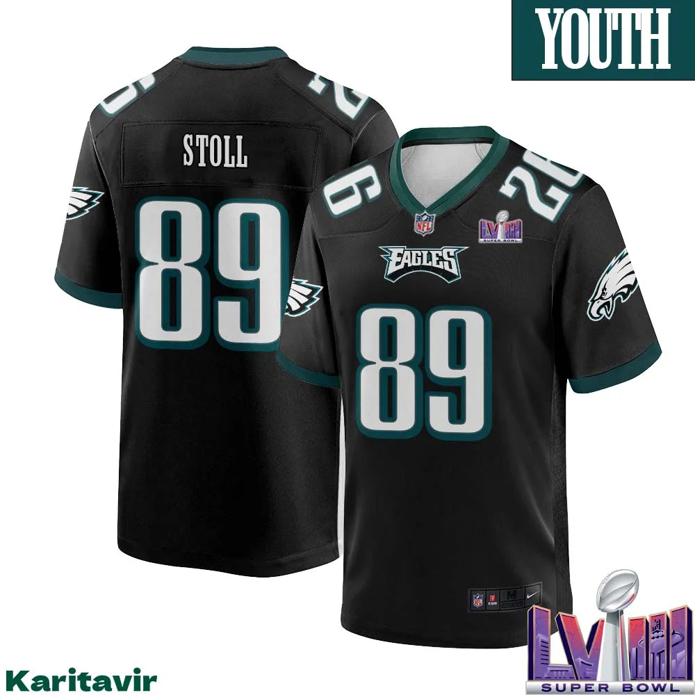Jack Stoll No 89 Youth Black Philadelphia Eagles Super Bowl LVIII Alternate Game Player Jersey