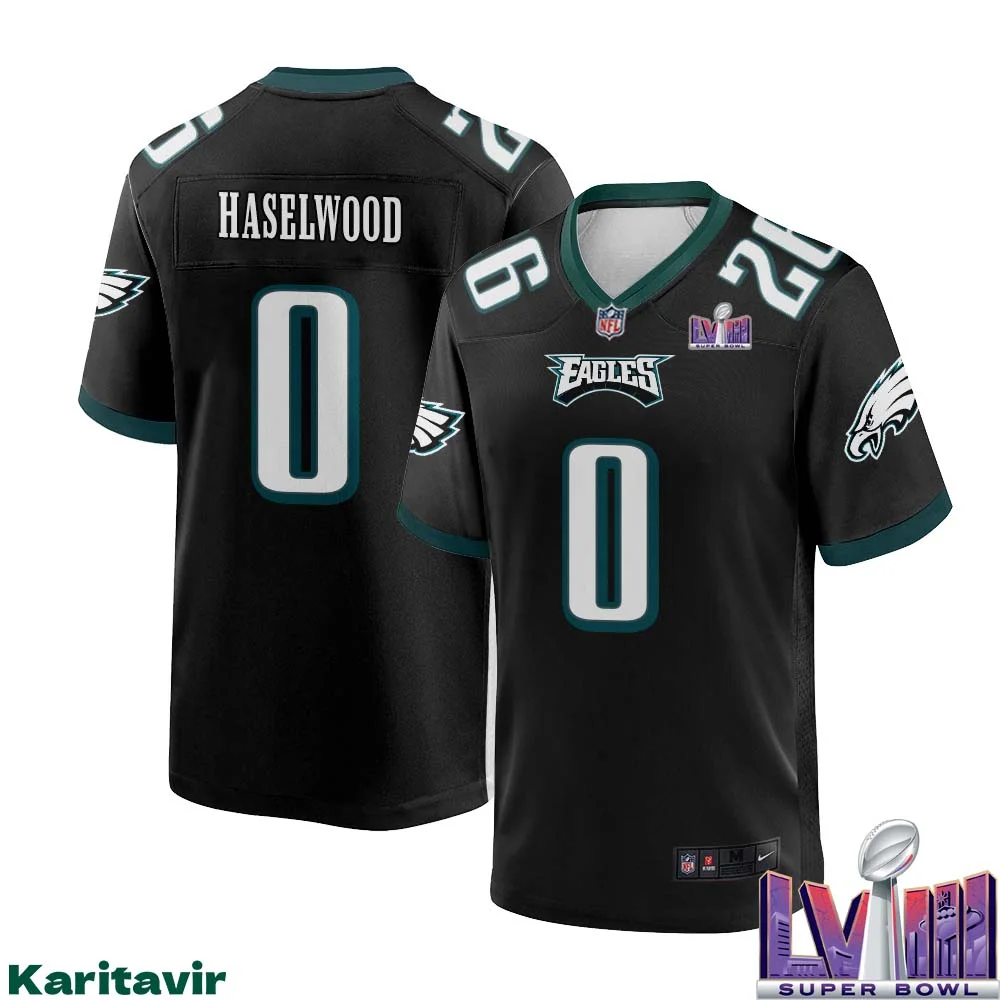 Jadon Haselwood No 0 Men Black Philadelphia Eagles Super Bowl LVIII Alternate Game Player Jersey