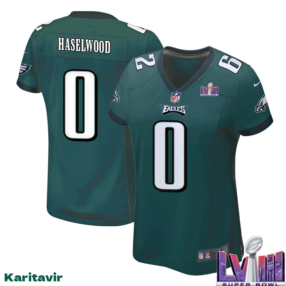 Jadon Haselwood No 0 Women Midnight Green Philadelphia Eagles Super Bowl LVIII Home Game Player Jersey