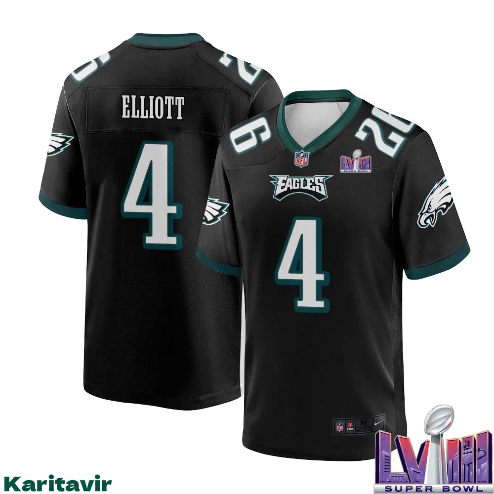 Jake Elliott No 4 Men Black Philadelphia Eagles Super Bowl LVIII Alternate Game Player Jersey 1