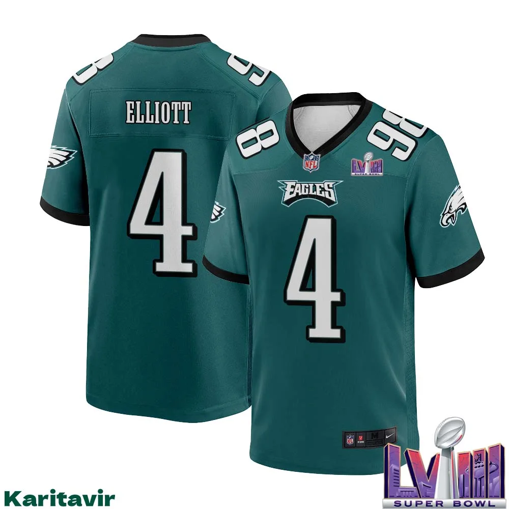 Jake Elliott No 4 Men Midnight Green Philadelphia Eagles Super Bowl LVIII Home Game Player Jersey