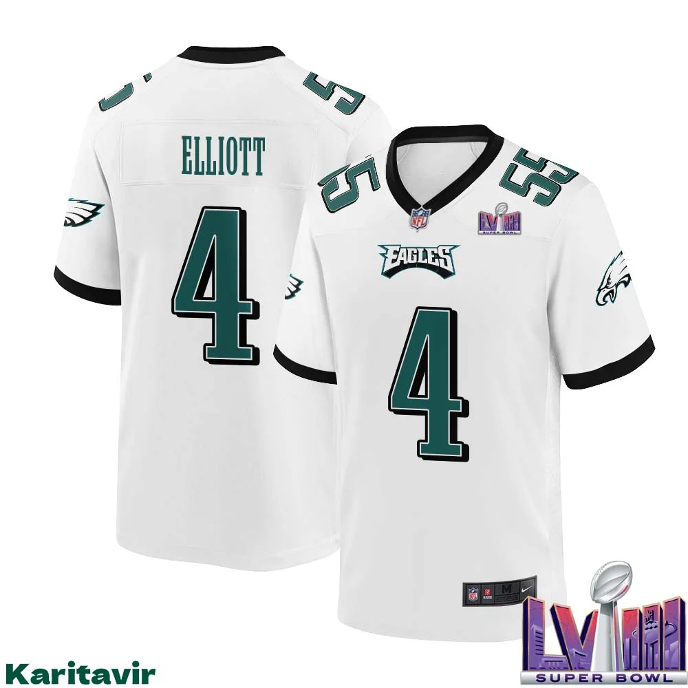 Jake Elliott No 4 Men White Philadelphia Eagles Super Bowl LVIII Away Game Player Jersey