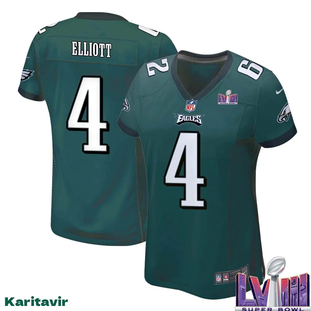 Jake Elliott No 4 Women Midnight Green Philadelphia Eagles Super Bowl LVIII Home Game Player Jersey 1