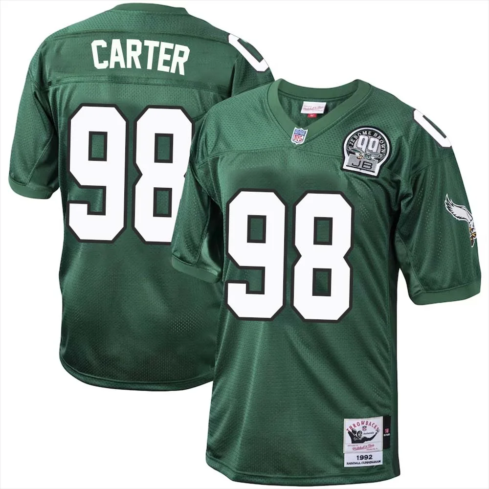 Jalen Carter No 98 Philadelphia Eagles Mitchell Ness Kelly Green 1992 Authentic Throwback Retired Player Jersey