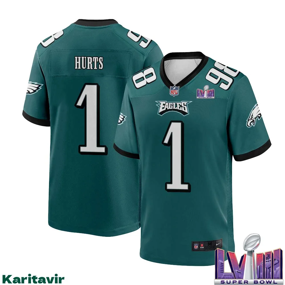 Jalen Hurts No 1 Men Midnight Green Philadelphia Eagles Super Bowl LVIII Home Game Player Jersey 1