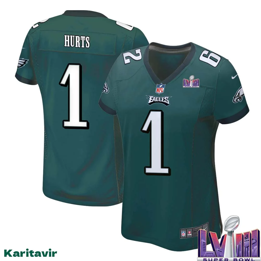 Jalen Hurts No 1 Women Midnight Green Philadelphia Eagles Super Bowl LVIII Home Game Player Jersey