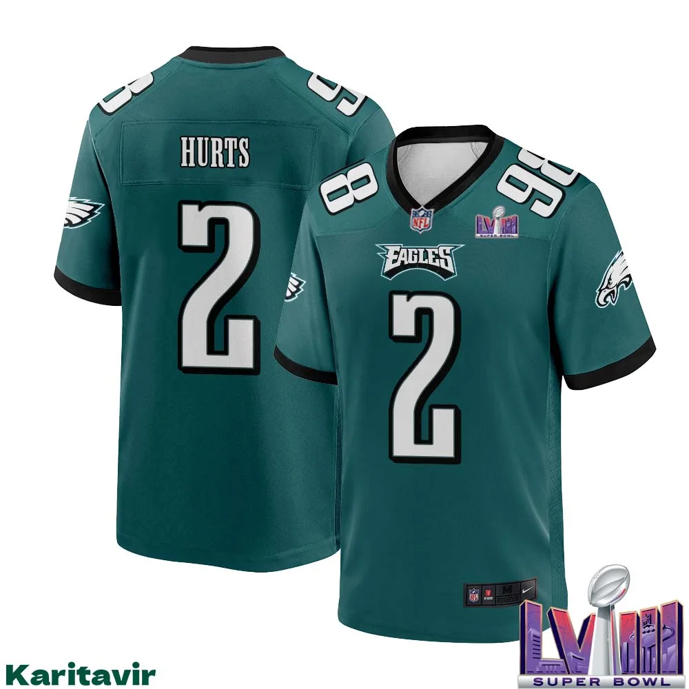 Jalen Hurts No 2 Men Midnight Green Philadelphia Eagles Super Bowl LVIII Home Game Player Jersey 1