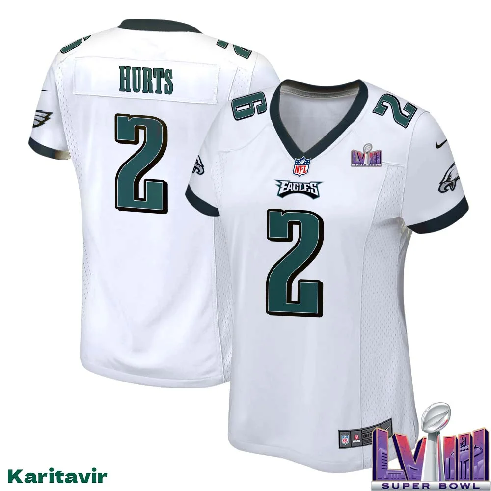 Jalen Hurts No 2 Women White Eagles Super Bowl LVIII Away Game Player Jersey