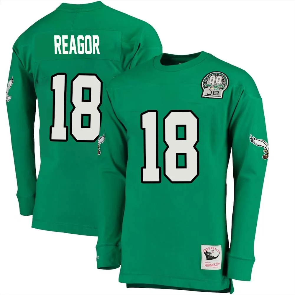Jalen Reagor No 18 Mitchell Ness Kelly Long Sleeve Top Green Philadelphia Eagles Throwback Retired Player 1