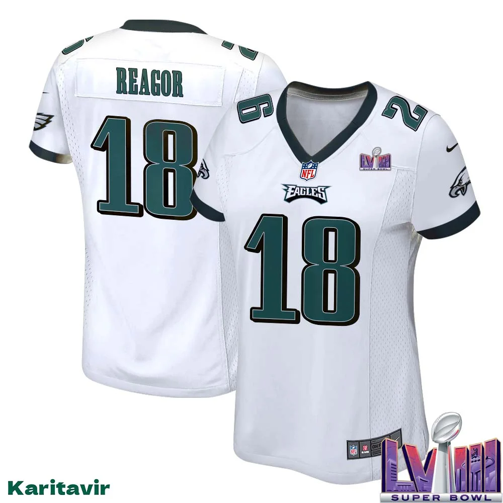 Jalen Reagor No 18 Women White Eagles Super Bowl LVIII Away Game Player Jersey 1