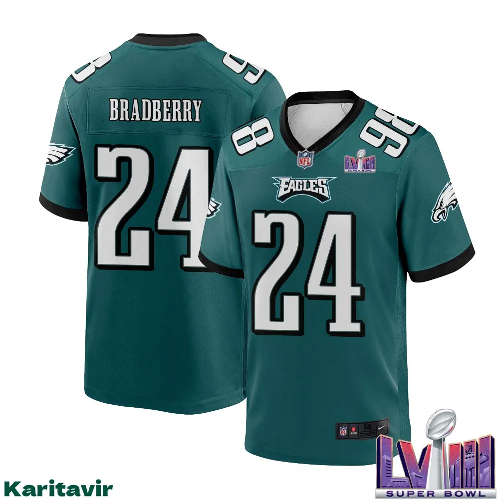 James Bradberry No 24 Men Midnight Green Philadelphia Eagles Super Bowl LVIII Home Game Player Jersey 1